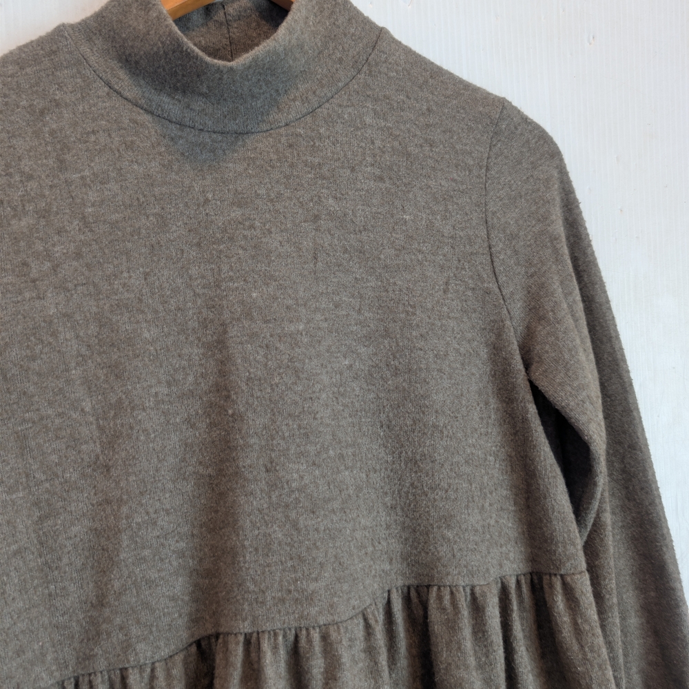 ENTRO Women's Brown Cozy Tiered Ruffle Long Sleeve Sweater Top Boho - Picture 4 of 6